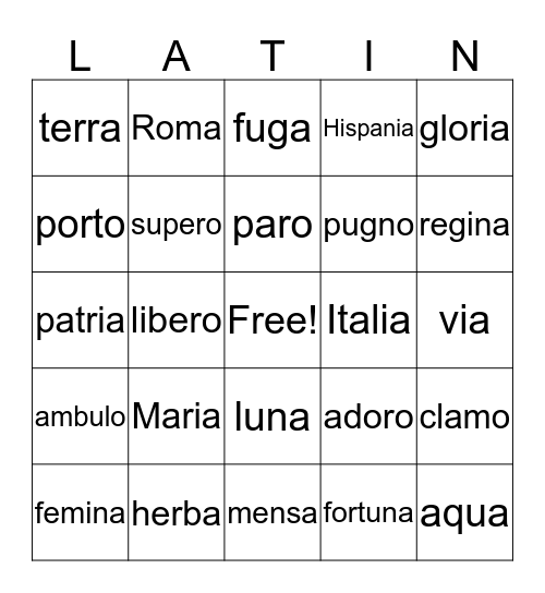 Latina Christiana Unit 1 Review Bingo Card