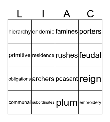 Vocabulary Bingo Card