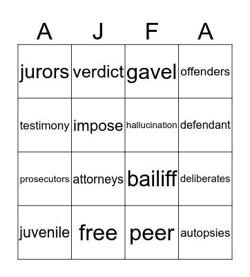 Vocabulary Bingo Card