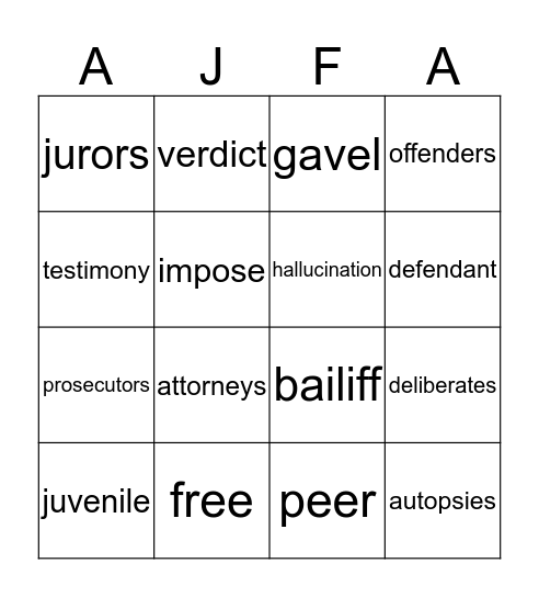 Vocabulary Bingo Card