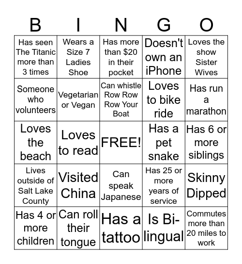 Let's Talk Bingo Card