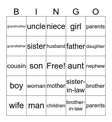 Family Bingo Card