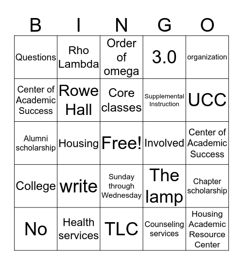 Acedemic Success  Bingo Card