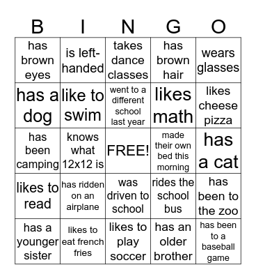 Student Search Bingo Card