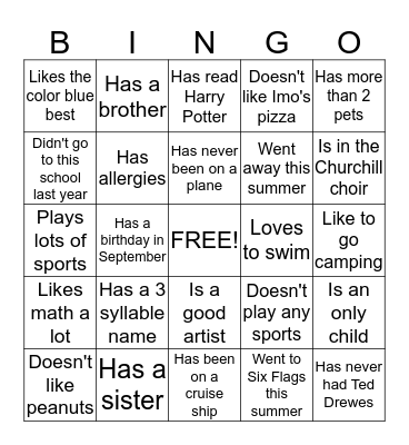 Welcome Back Bingo! Bingo Card