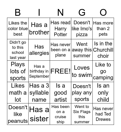 Welcome Back Bingo! Bingo Card