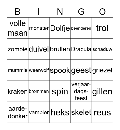 griezelbingo Card
