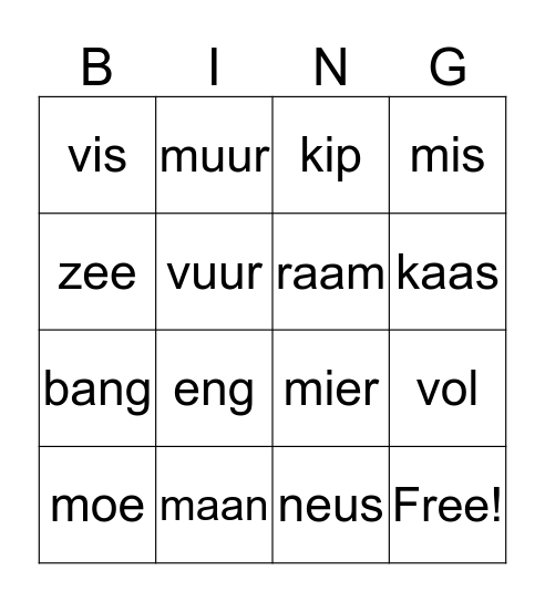 Bingo Woorden Bingo Card