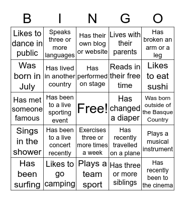 Getting to Know You Bingo Card