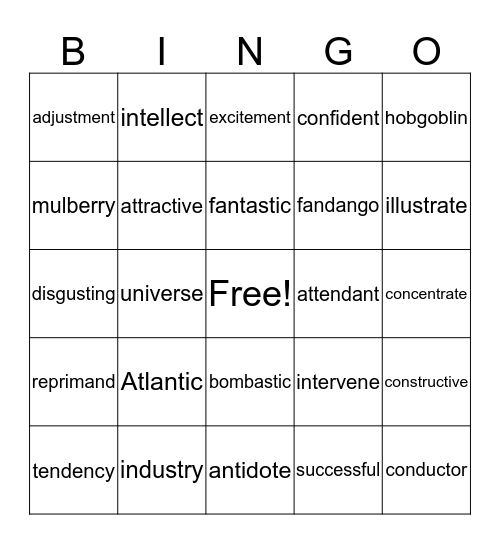 3 Syllable Bingo Card