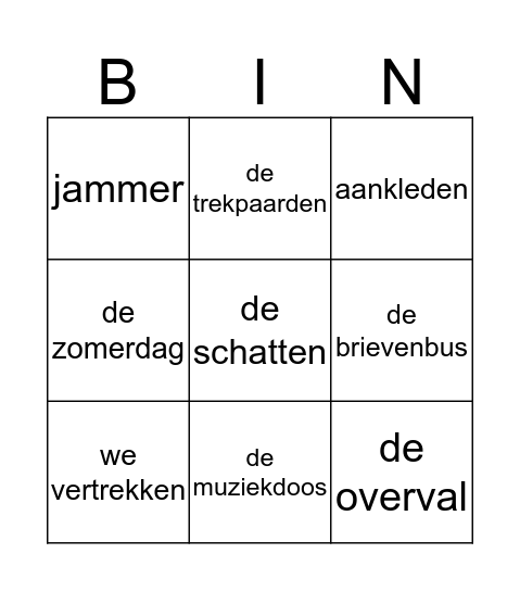 Woordpakket 6 Bingo Card