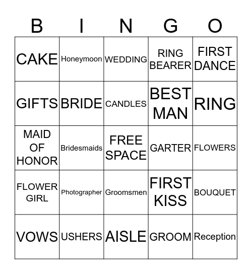 WEDDING SHOWER Bingo Card