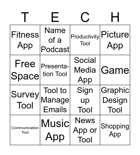 Tech Tool Swap Bingo Card