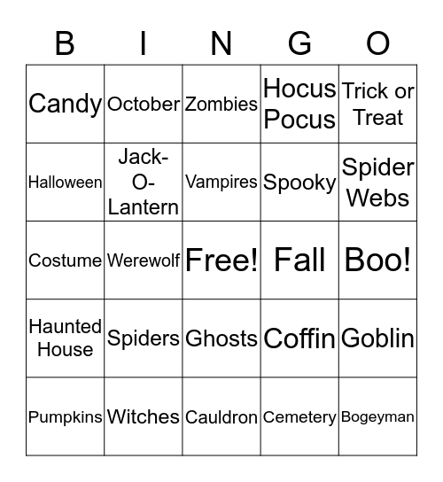 Spooky Bingo Card