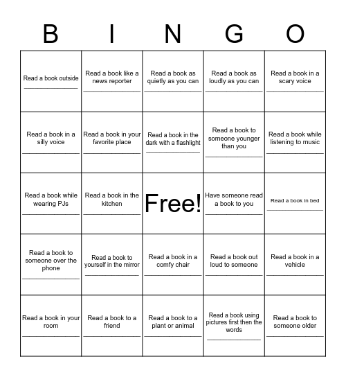 Kindergarten- 2nd Grade Bingo Card