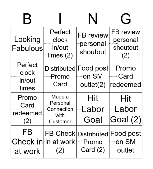 Walk-On's Managers Bingo Card