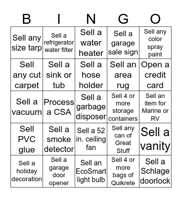 HOME DEPOT  Bingo Card
