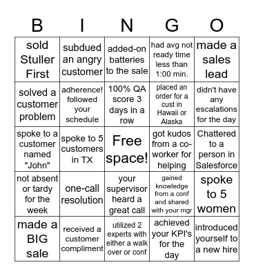 Customer Care  Bingo Card