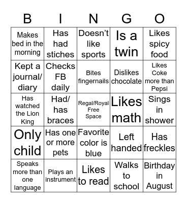 Get to know you Bingo Card