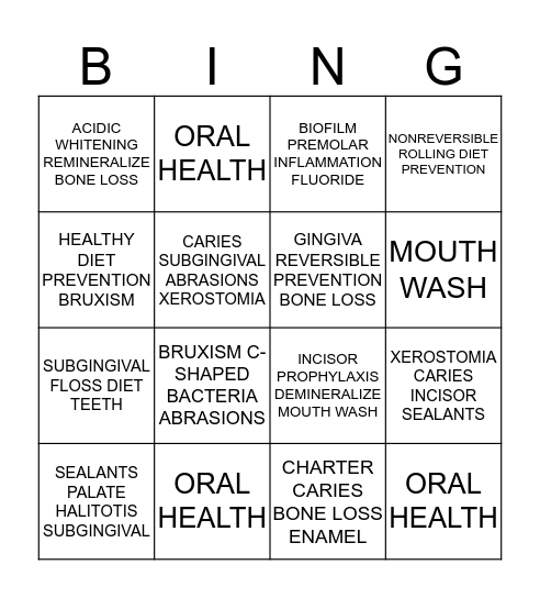 ORAL HEALTH Bingo Card