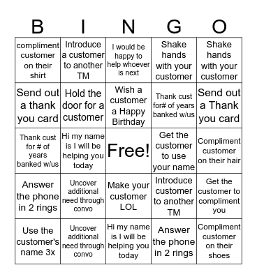 Customer Service Bingo  Bingo Card