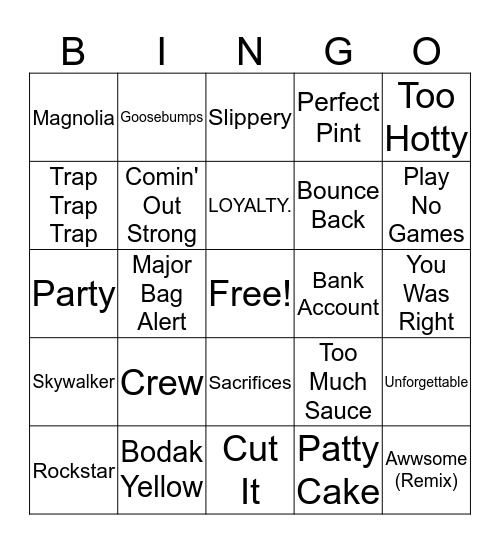 Hip-Hop Bingo Card