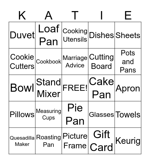 KATIE'S BRIDAL SHOWER BINGO Card