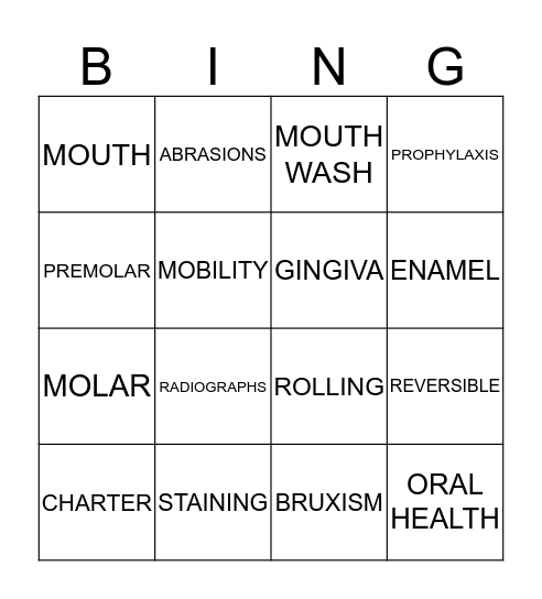 ORAL HEALTH Bingo Card