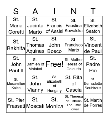 Saints Bingo Card