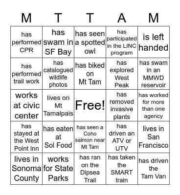 Tamalpais Lands Collaborative - Bingo! Bingo Card