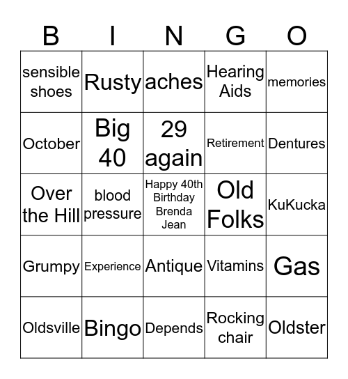 Happy 40th Birthday! Bingo Card