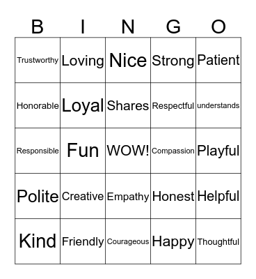 You are a good friend! Bingo Card