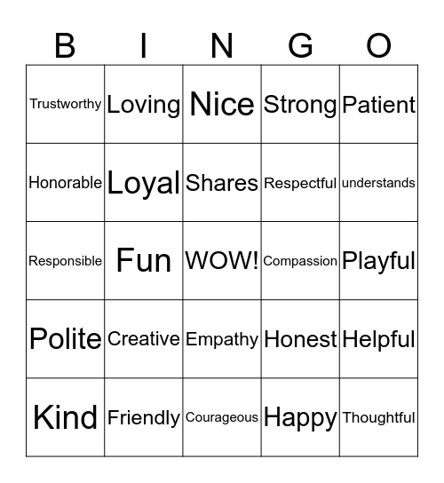 You are a good friend! Bingo Card