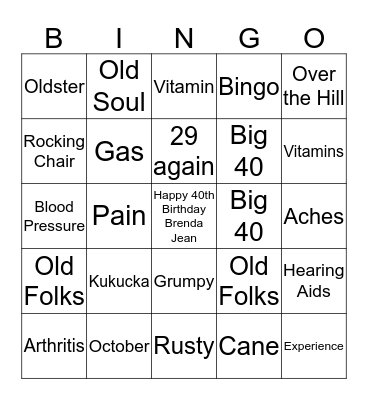 Happy 40th Birthday Bingo Card