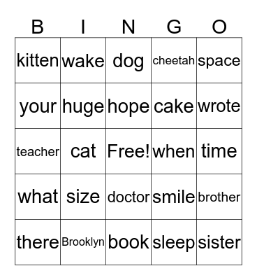 Sight Word Bingo! Bingo Card