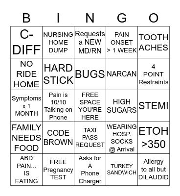 EMERGENCY ROOM BINGO Card