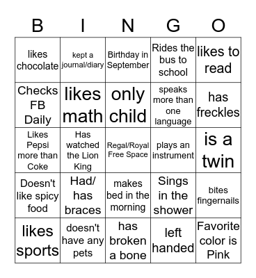 Get to know you Bingo Card