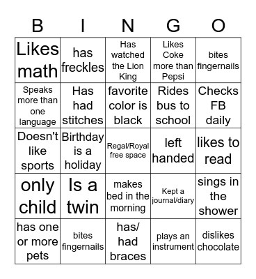 Get to Know you Bingo Card