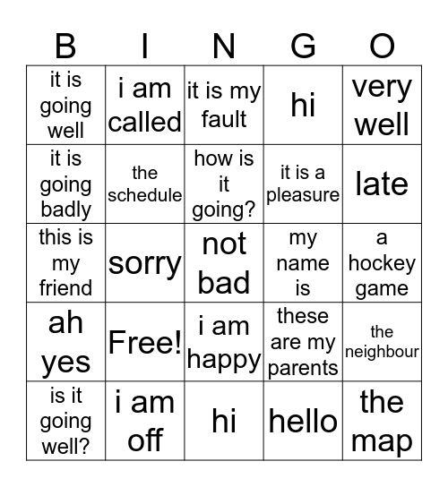 Vocabulary Page 6 and 9 - English Bingo Card