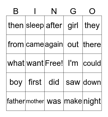 Sight Words Q4 Bingo Card