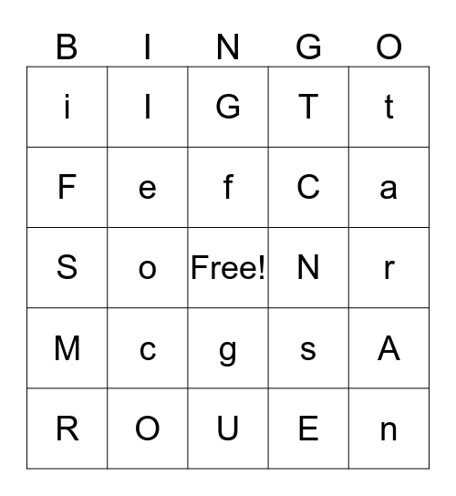 Letter/Sound Bingo Card