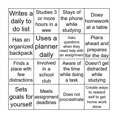 Time Management BINGO Card