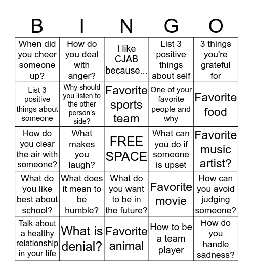 CJAB  Bingo Card