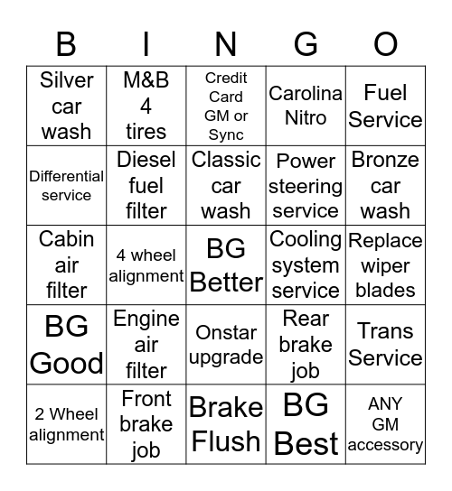 service bingo 10/2-10/6 Bingo Card