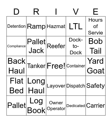 ROAD DOG BINGO Card