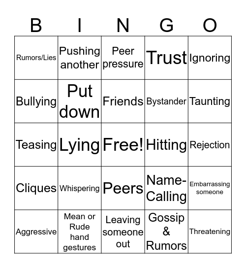 Anti-Bully Bingo Card