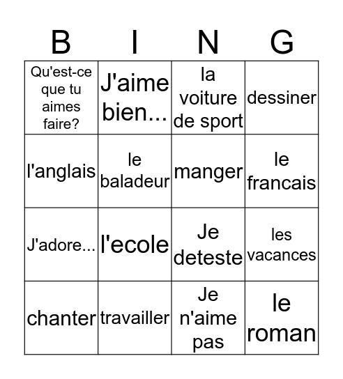 Fr. 1, Ch. 2, Voc. 1 Bingo Card