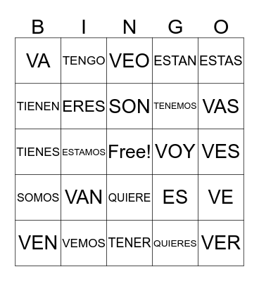 IRREGULAR VERBS Bingo Card