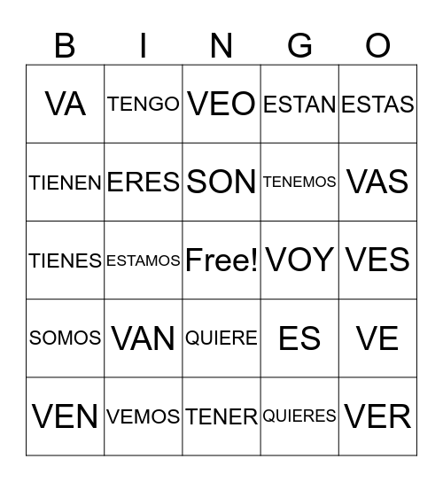 IRREGULAR VERBS Bingo Card