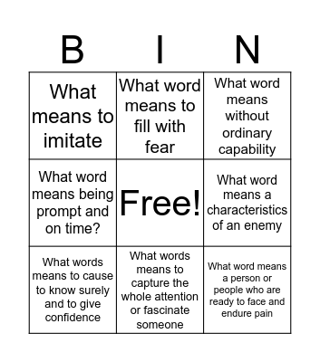 vocabulary TWGTB1963 Bingo Card